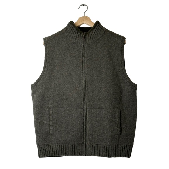 L.L. Bean Other - VTG L.L Bean Lambswool Blend Men's Olive Zip Up Sweater Vest Fleece Lined Sz L